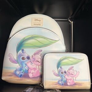 Stitch & Angel loungefly backpack and wallet set